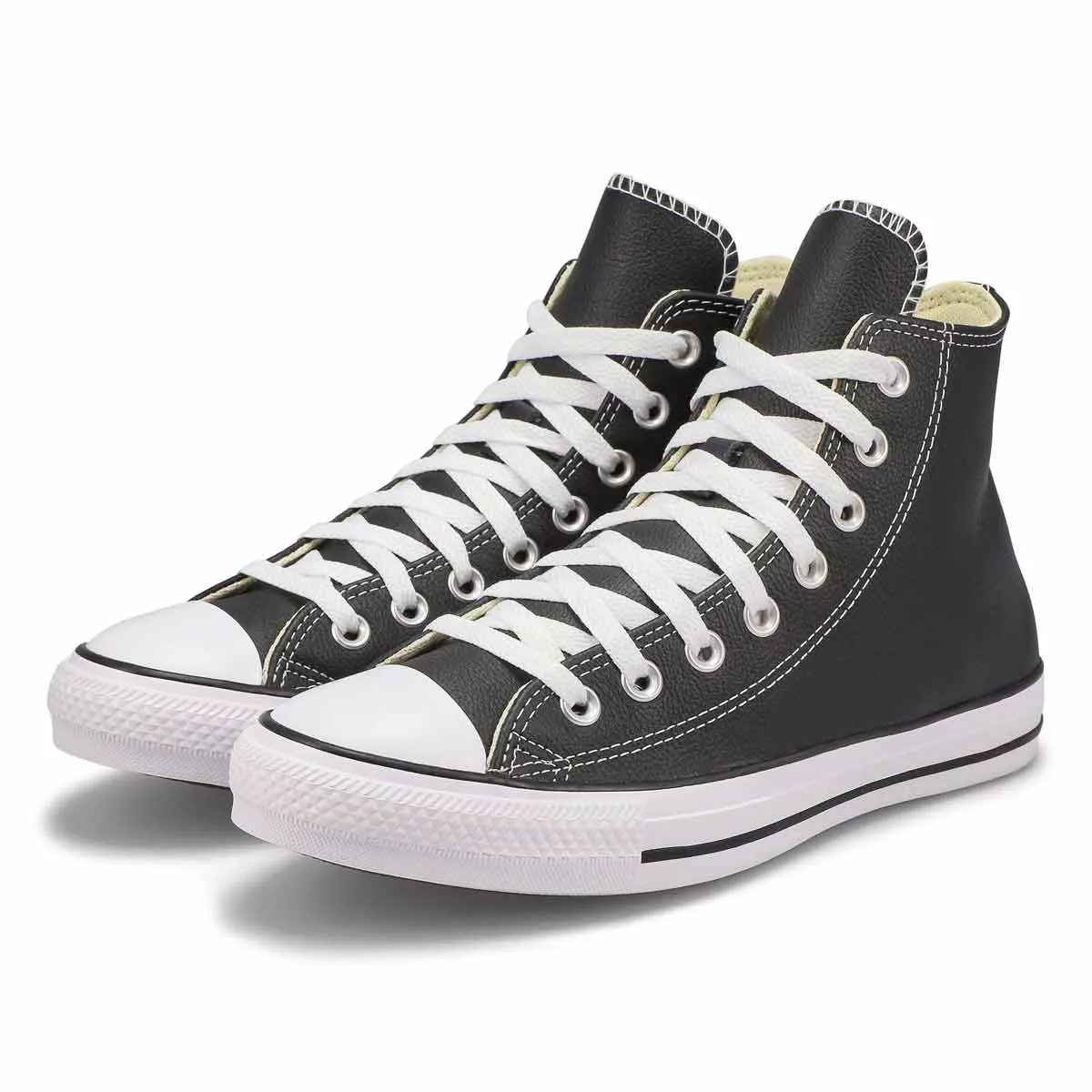 Cheap Converse, Baskets hautes en cuir CHUCK TAYLOR ALL STAR LEATHER HI TOP, noir, femmes 0121