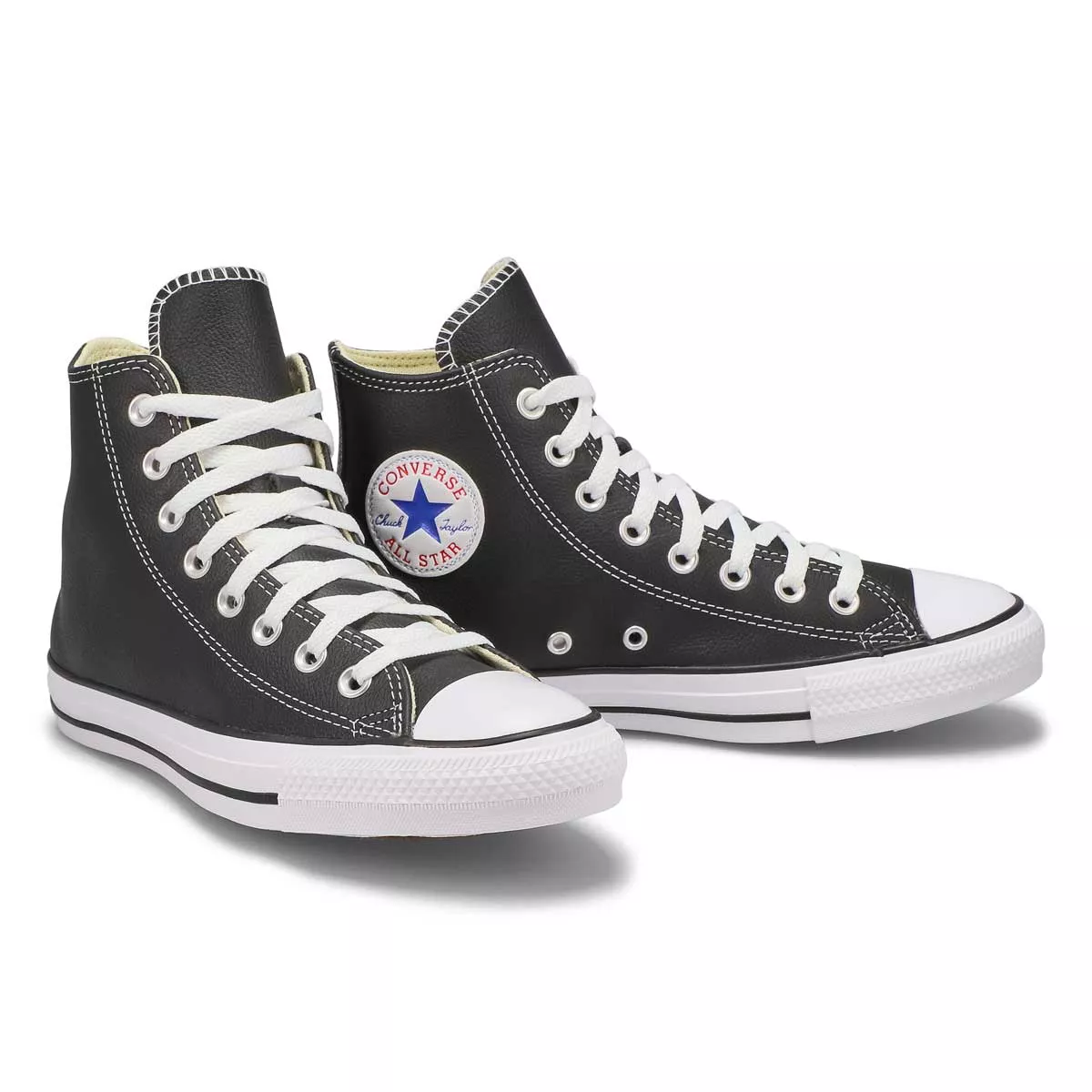 Cheap Converse, Baskets hautes en cuir CHUCK TAYLOR ALL STAR LEATHER HI TOP, noir, femmes 0121