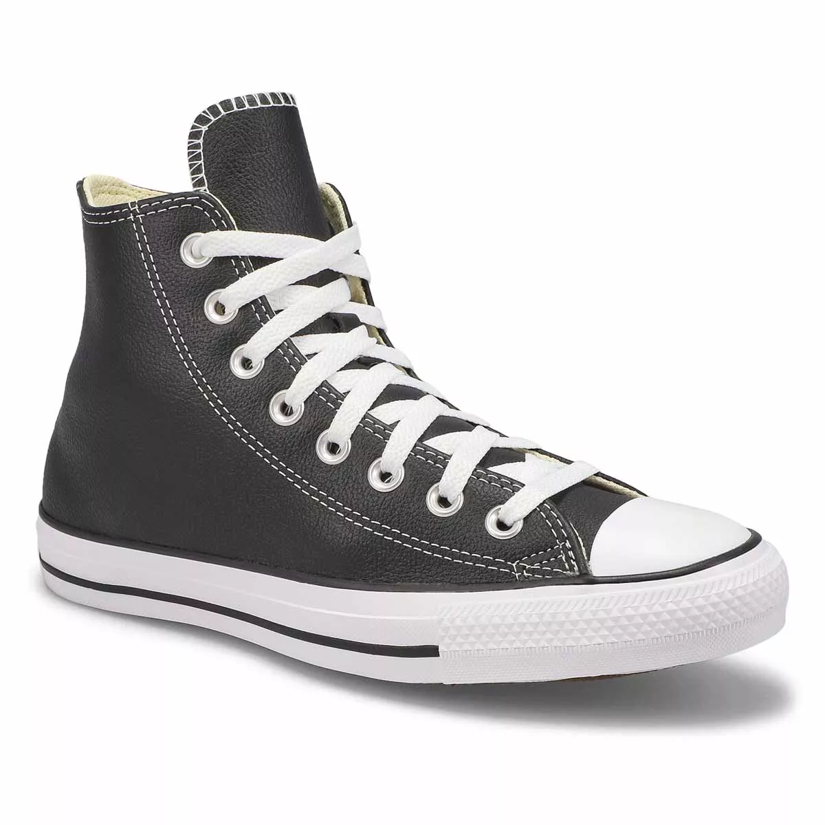 Cheap Converse, Baskets hautes en cuir CHUCK TAYLOR ALL STAR LEATHER HI TOP, noir, femmes 0121